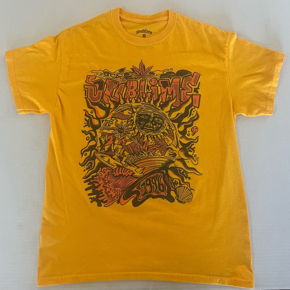 Bright Yellow Short Sleeve Tee with Artistic Design